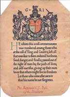 Image of the memorial scroll awarded posthumously to Victor Bell
